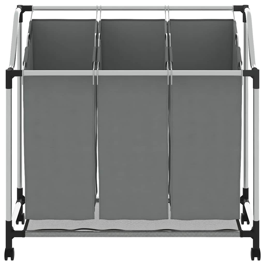 Cesto Portabiancheria Con Ruote 3 Scomparti Grigio - Image 5