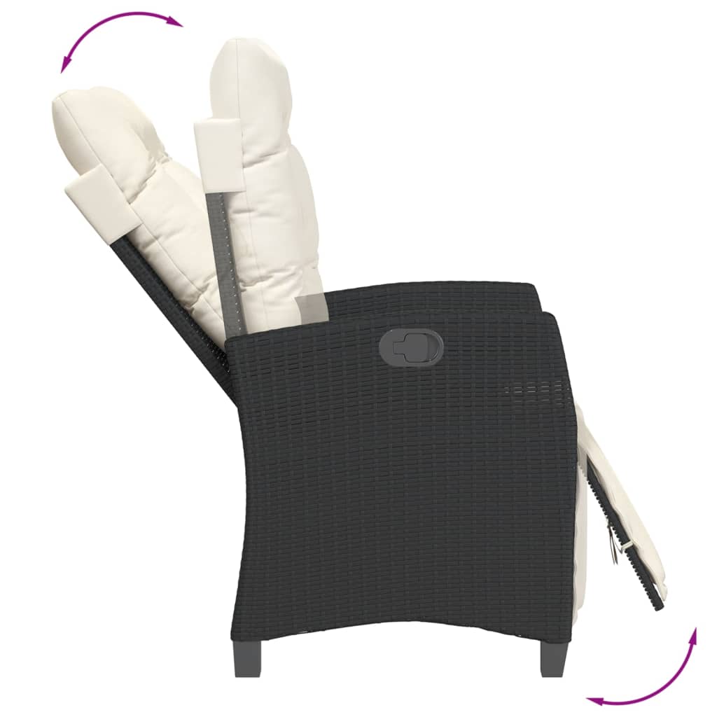Set Da Pranzo Da Giardino 7 Pz Nero Con Cuscini In Polyrattan