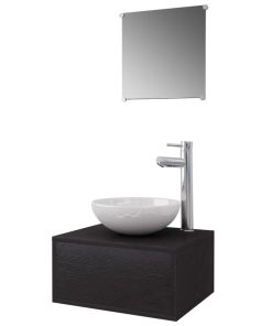 Set Mobili Da Bagno 4 Pz Con Lavabo E Rubinetto Nero