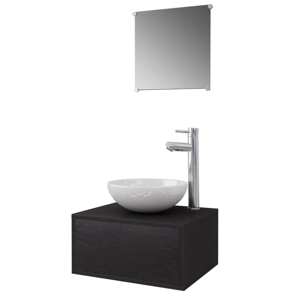 Set Mobili Da Bagno 4 Pz Con Lavabo E Rubinetto Nero
