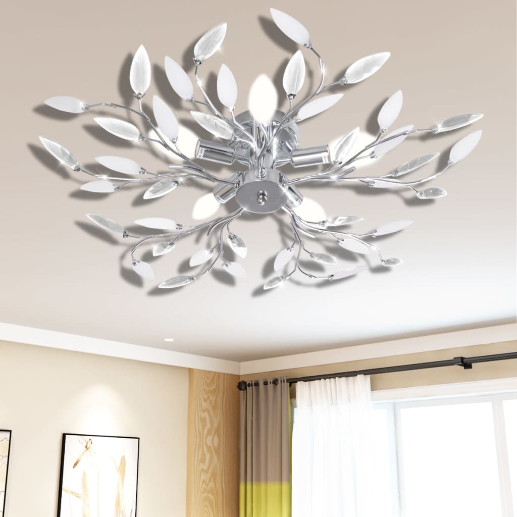 Lampada Da Soffitto Bianca Trasparente Cristalli Acrilici 5 E14 - Image 4