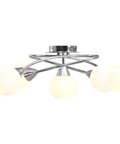 Lampadario Con Paralumi In Ceramica 5 Lampadine E14  A Coppa
