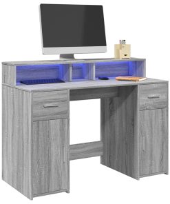 Scrivania Con Luci Led Grigio Sonoma 120x55x91cm In Multistrato