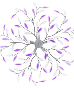 Lampadario Foglie E Bracci In Cristallo Acrilico 5 E14 Viola