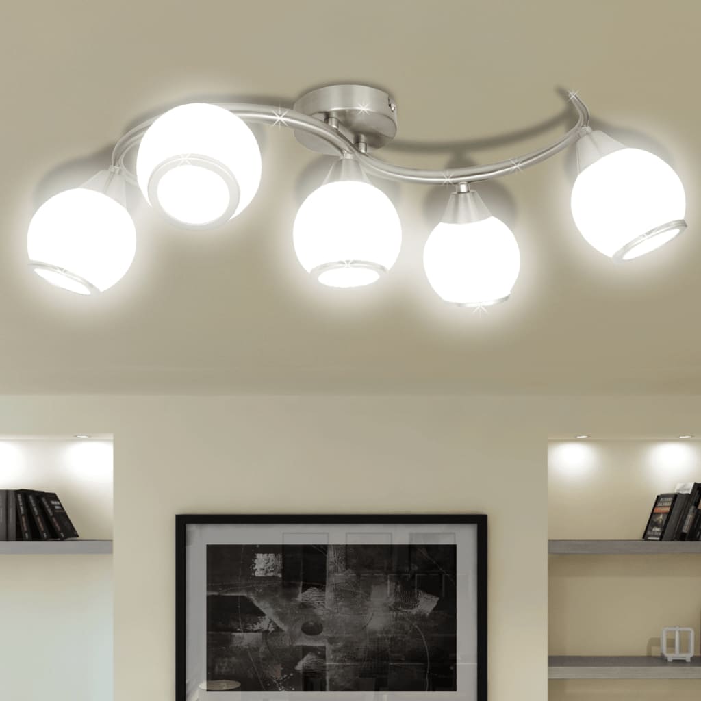 Lampada Da Soffitto Lampadario In Vetro Per 5 Lampadine E14 - Image 5