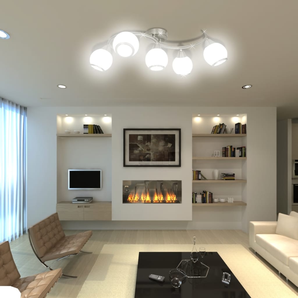 Lampada Da Soffitto Lampadario In Vetro Per 5 Lampadine E14 - Image 4