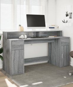 Scrivania Con Luci Led Grigio Sonoma 160x55x91cm In Multistrato