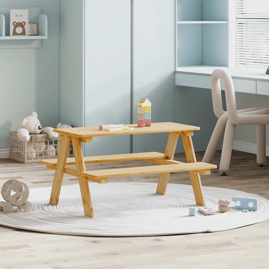 Tavolo Per Bambini Con Panche Irun 90x79,5x50 Cm Legno Massello