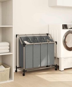Cesto Portabiancheria Con Ruote 4 Scomparti Grigio