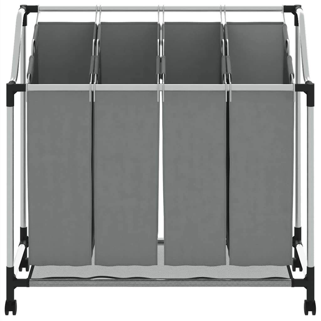 Cesto Portabiancheria Con Ruote 4 Scomparti Grigio - Image 5