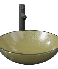 Lavandino Rubinetto E Piletta A Pressione Vetro Temperato Oro