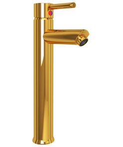 Lavandino Rubinetto E Piletta A Pressione Vetro Temperato Oro