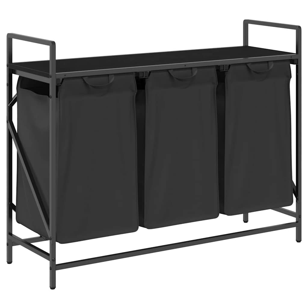 Cesto Per La Biancheria 3 Scomparti Con Ripiano Rovere Nero - Image 4