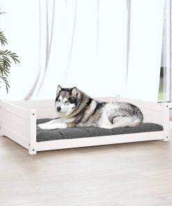 Cuccia Per Cani Bianca 105,5x75,5x28 Cm Legno Massello Di Pino