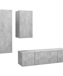 vidaXL Set muebles de salón TV 4 pzas madera ingeniería gris hormigón
