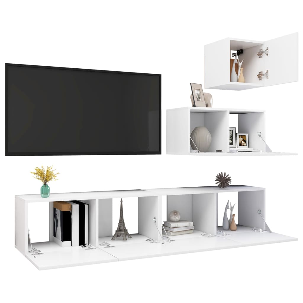 vidaXL Set de muebles de salón TV 4 piezas madera de ingeniería blanco