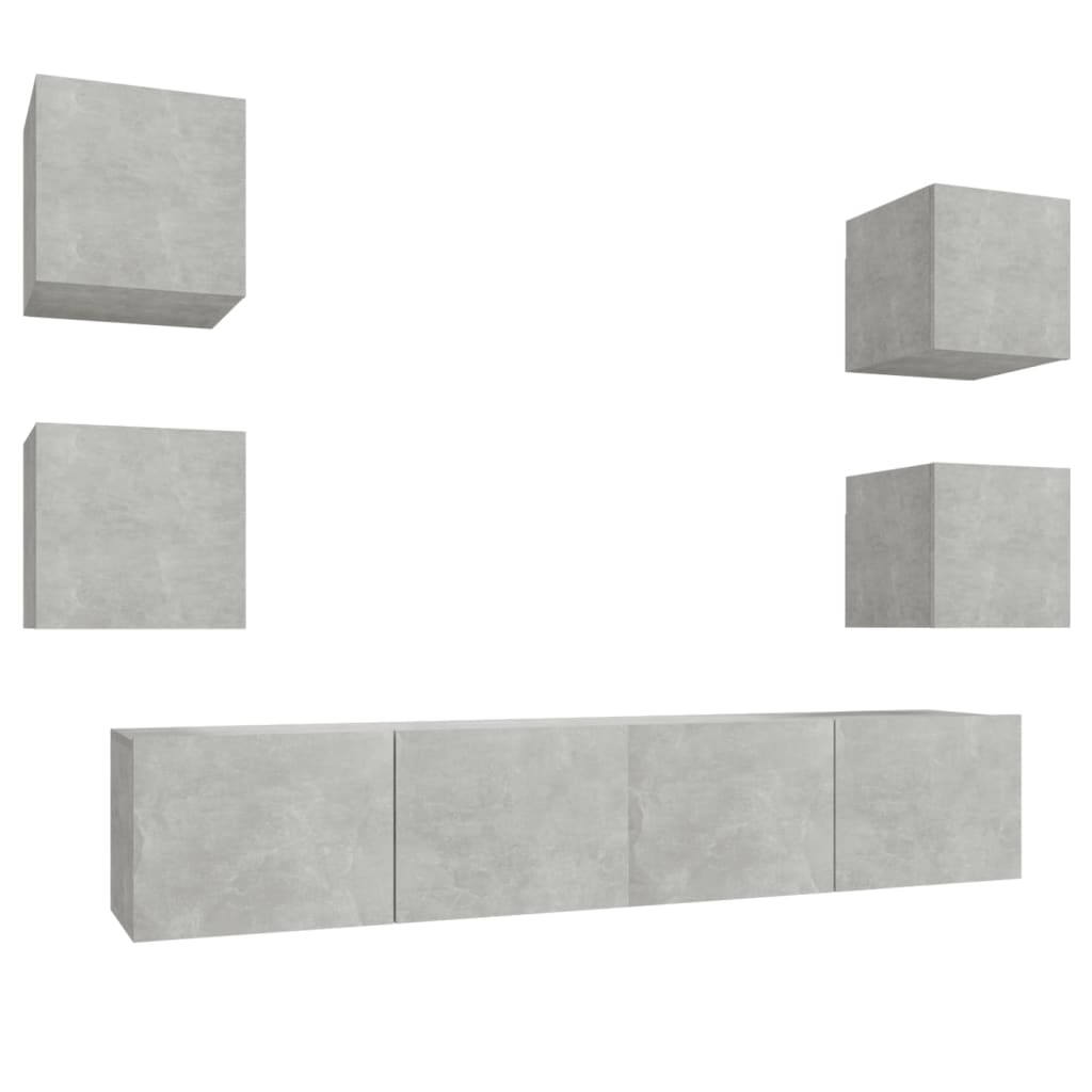vidaXL Set de muebles de TV 6 pzas madera contrachapada gris hormigón