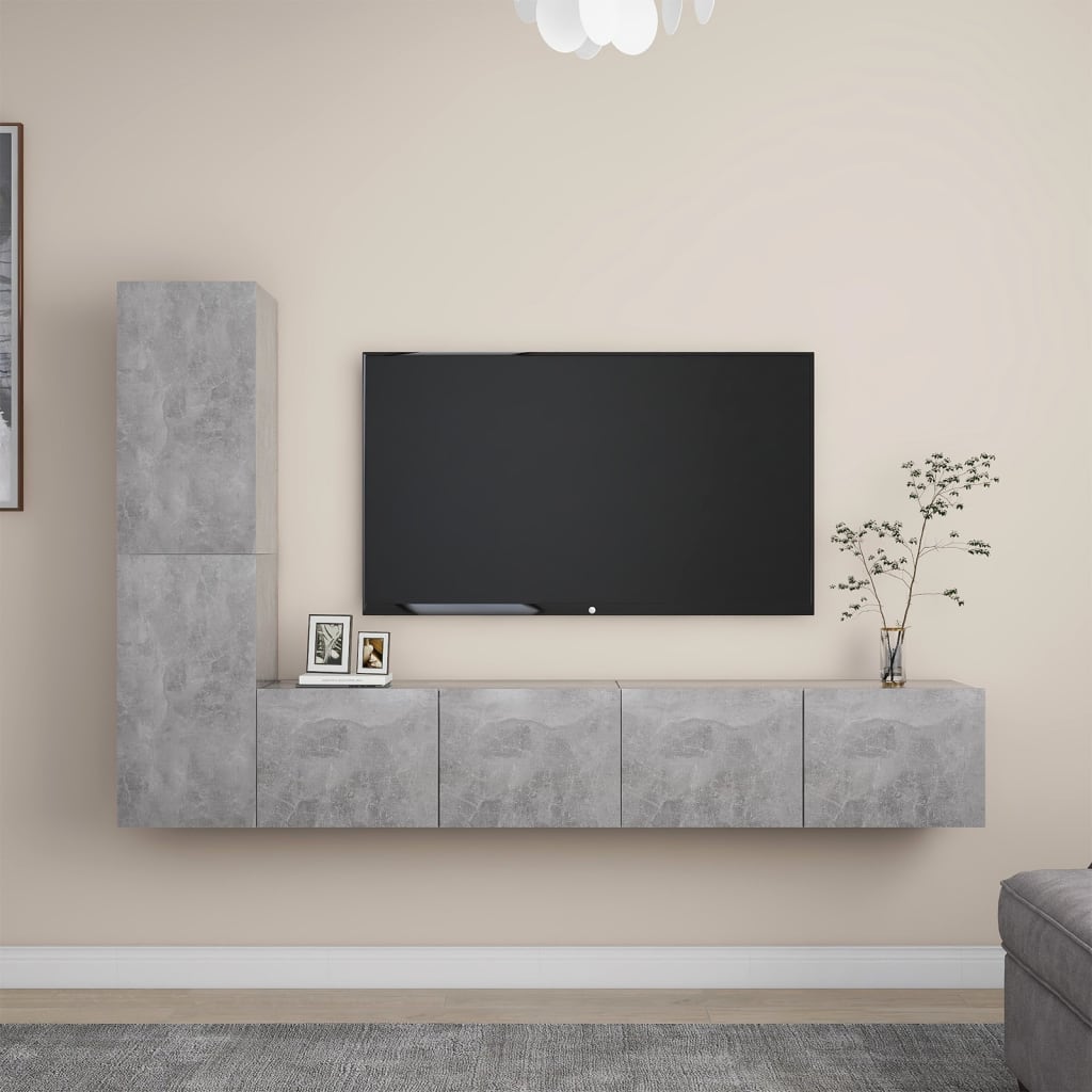 vidaXL Set muebles de salón TV 4 pzas madera ingeniería gris hormigón