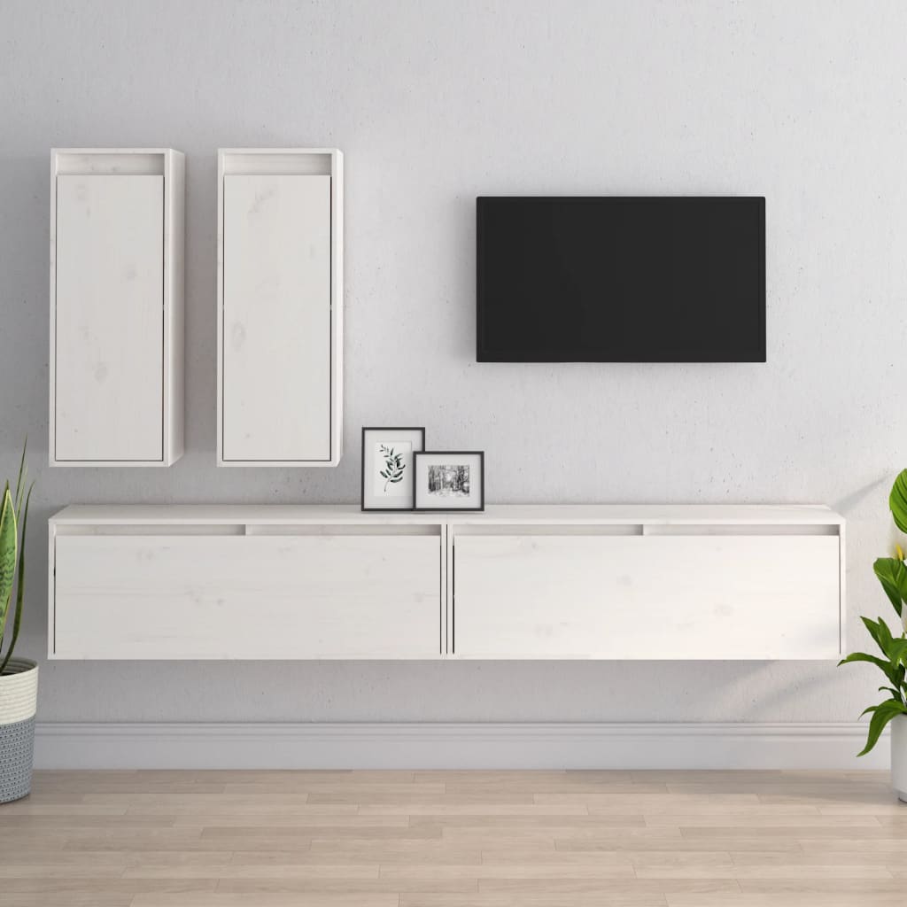 vidaXL Muebles para TV 4 piezas madera maciza de pino blanco