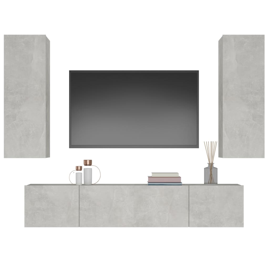 vidaXL Set de muebles de TV 4 pzas madera contrachapada gris hormigón
