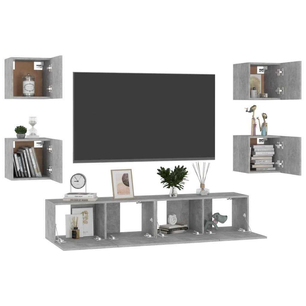 vidaXL Set de muebles de salón 6 pzas madera ingeniería gris hormigón