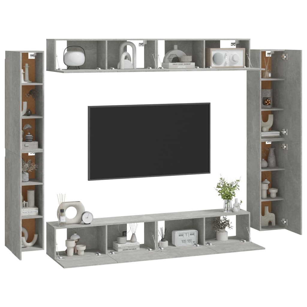 vidaXL Set de muebles de TV 8 pzas madera contrachapada gris hormigón