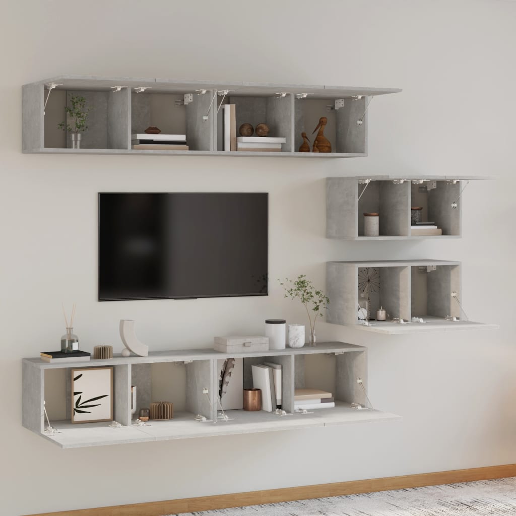 vidaXL Set de muebles de TV 6 pzas madera contrachapada gris hormigón
