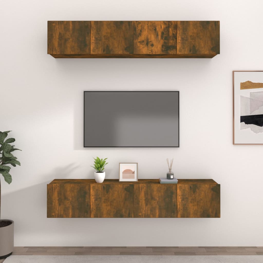 vidaXL Muebles TV 4 uds madera contrachapada roble ahumado 80x30x30 cm