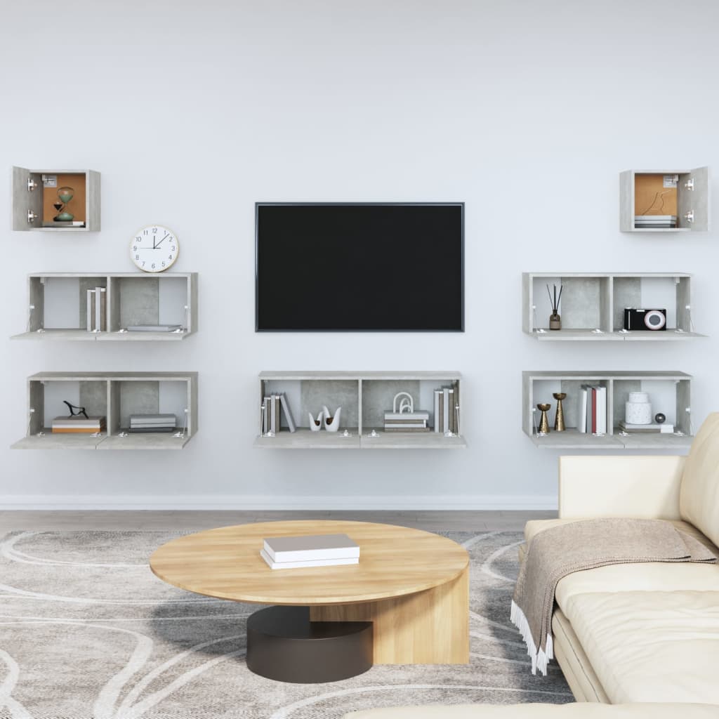 vidaXL Set de muebles de TV 7 pzas madera contrachapada gris hormigón
