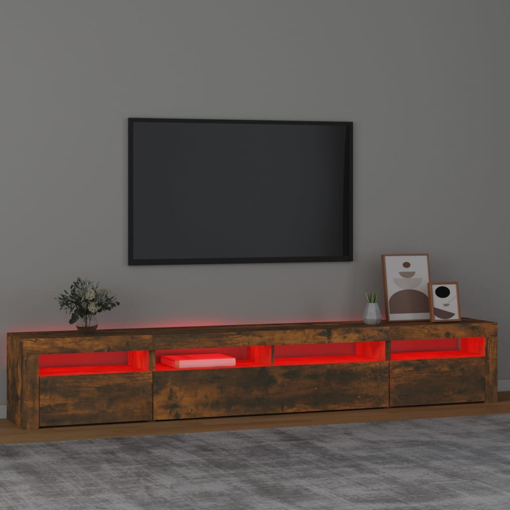 vidaXL Mueble de TV con luces LED color roble ahumado 240x35x40 cm