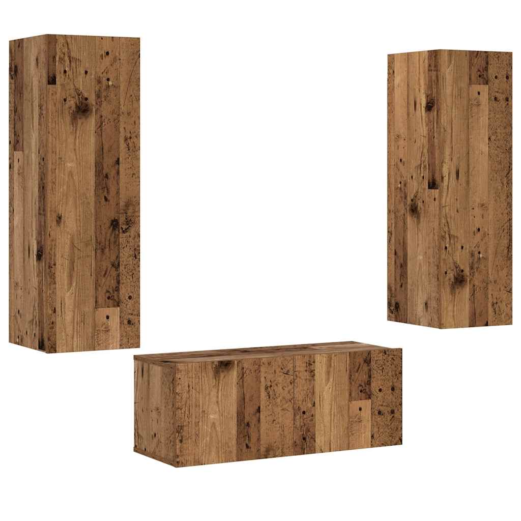 vidaXL Muebles de TV de pared 3 uds madera vieja madera de ingeniería