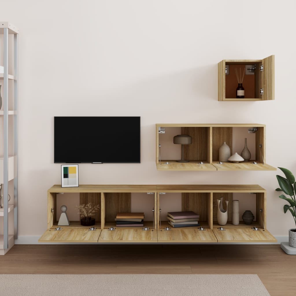 vidaXL Set de muebles para TV 4 pzas madera contrachapada roble Sonoma