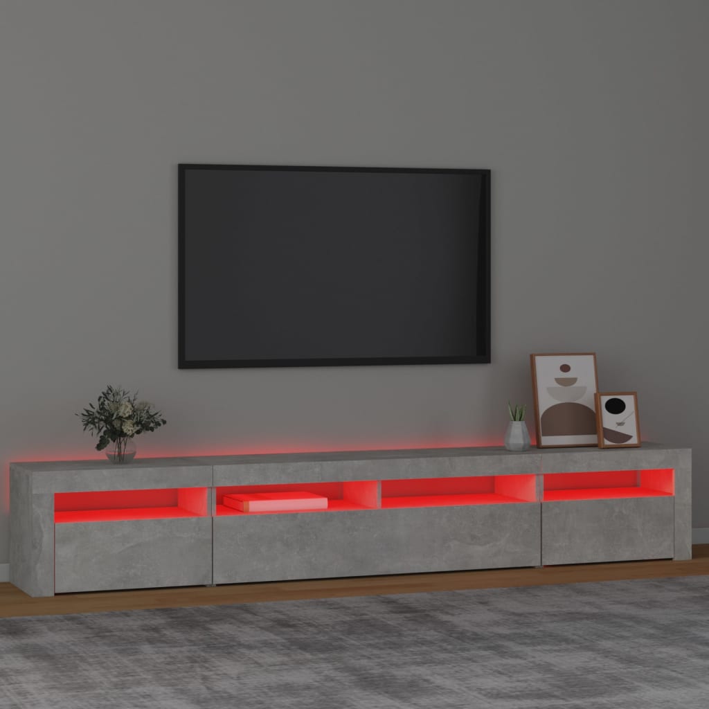 vidaXL Mueble de TV con luces LED gris hormigón 240x35x40 cm