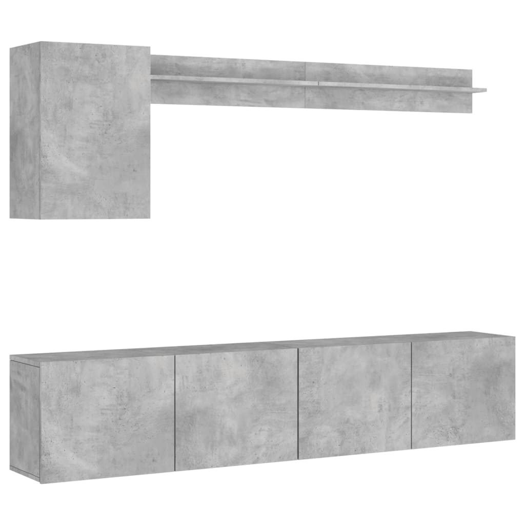 vidaXL Muebles de TV de pared 5 pzas madera ingeniería gris hormigón