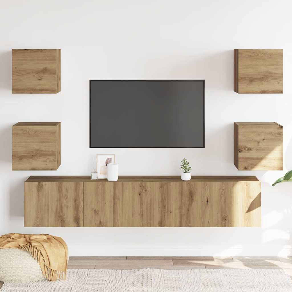 vidaXL Muebles de TV de pared 6 uds madera ingeniería roble artesanal