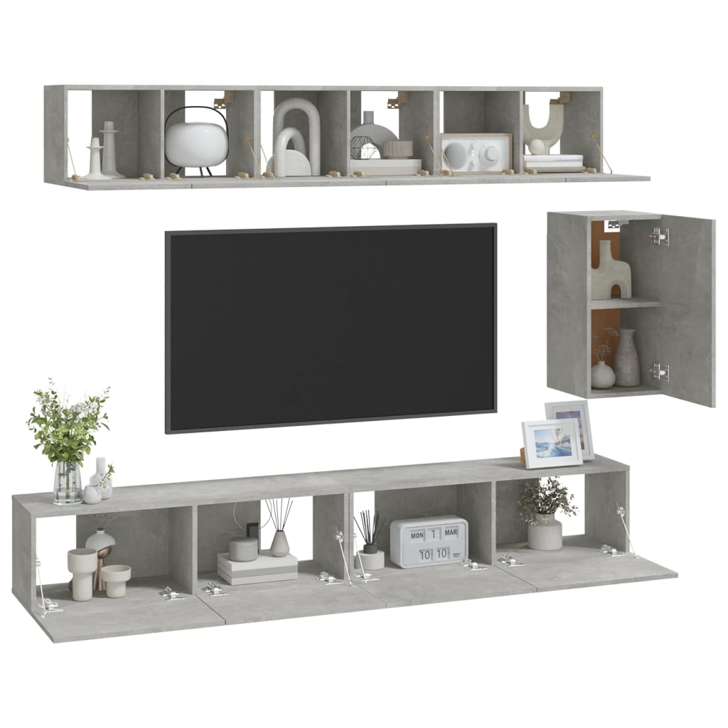vidaXL Set de muebles de TV 6 pzas madera contrachapada gris hormigón