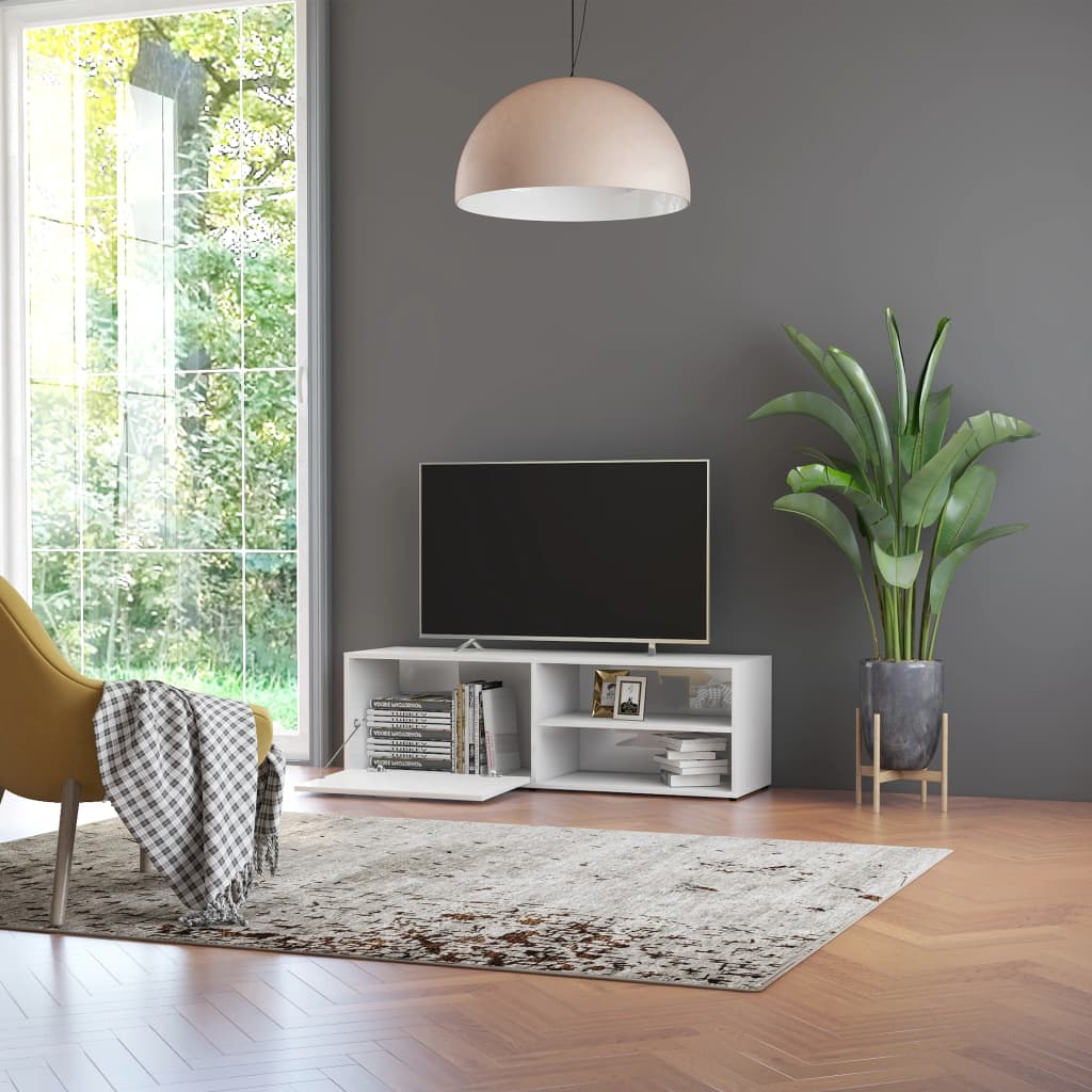 vidaXL Mueble TV madera contrachapada blanco brillante 120x34x37 cm