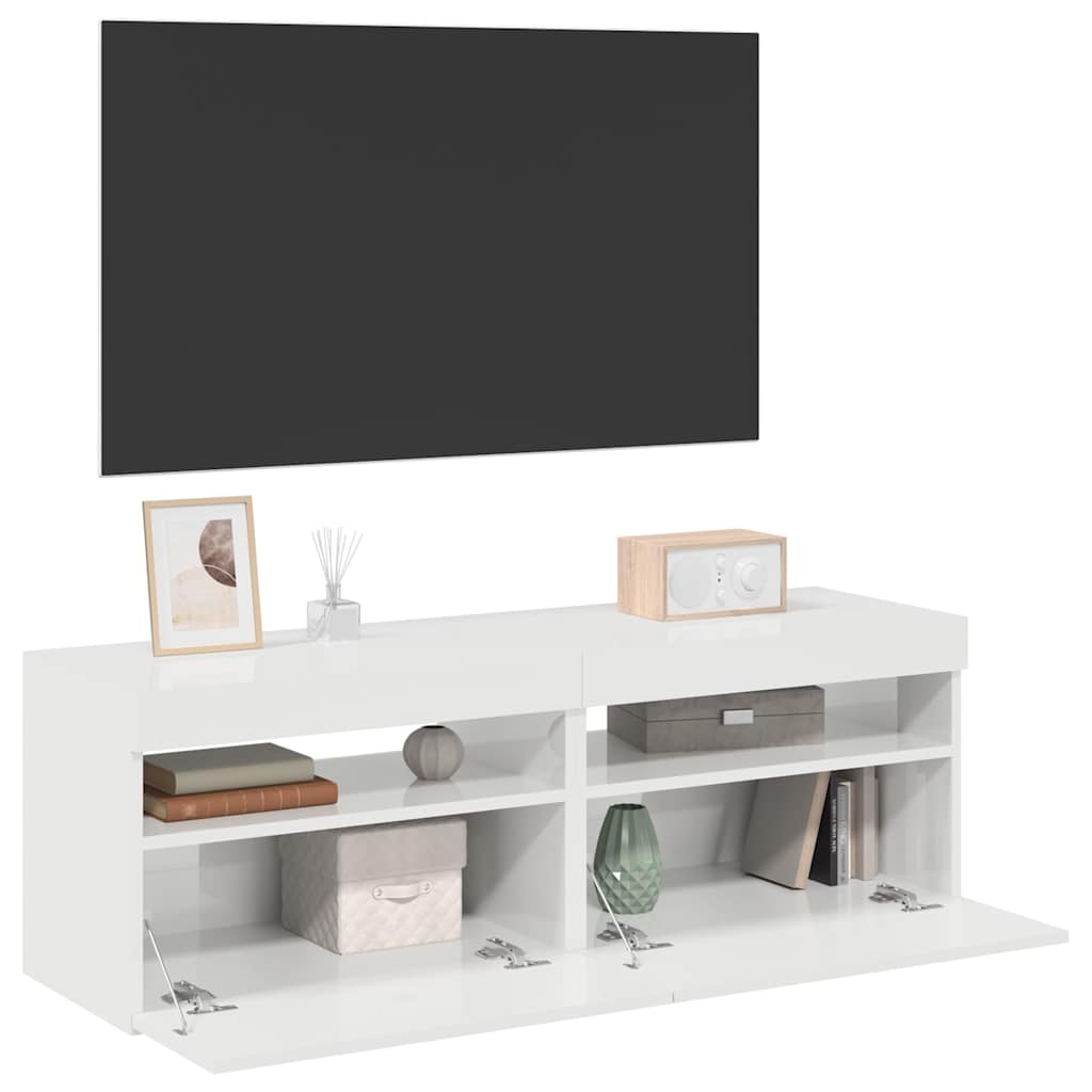 vidaXL Muebles de TV con luces LED 2 uds blanco brillante 60x35x40 cm