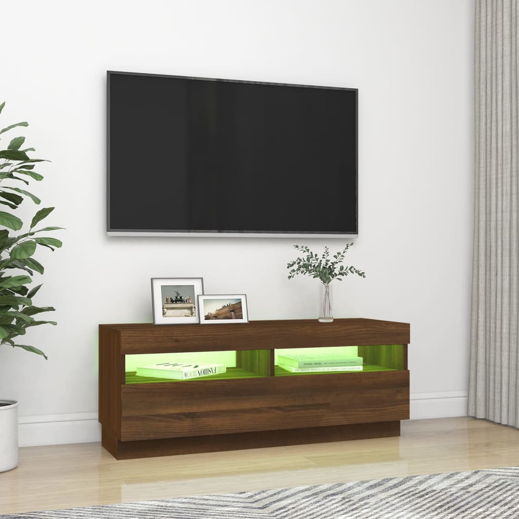 vidaXL Mueble de TV con luces LED marrón roble 100x35x40 cm