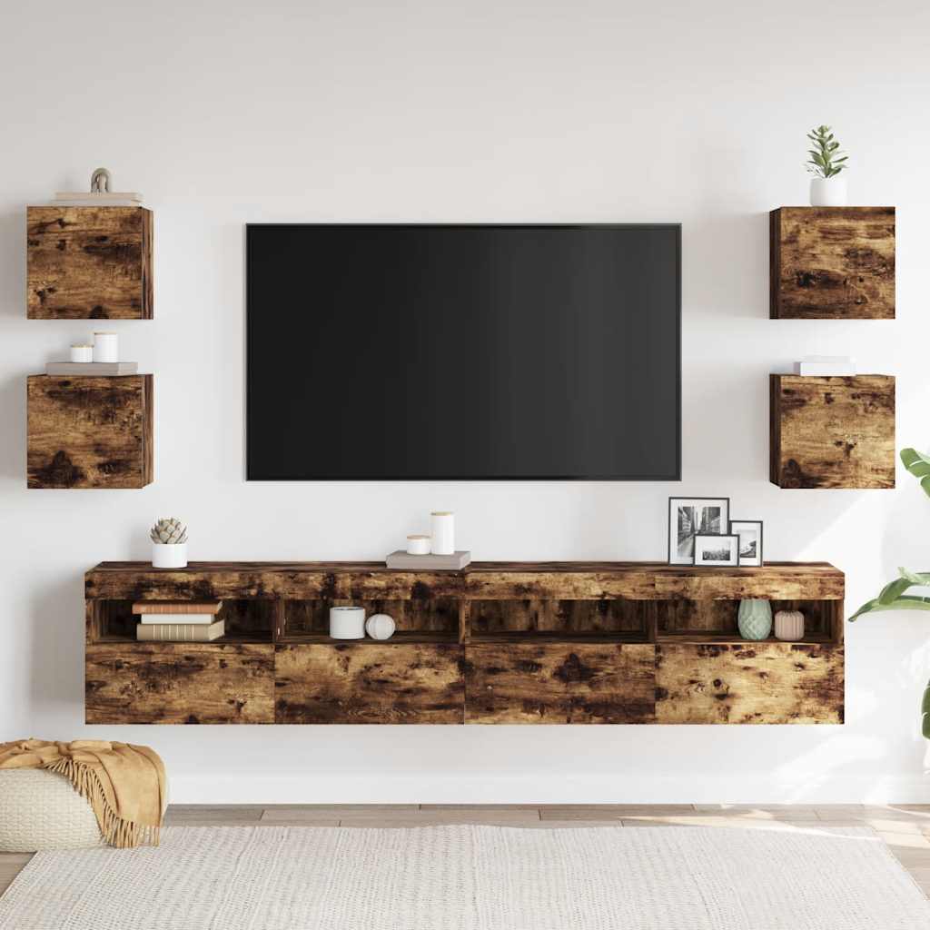 vidaXL Muebles para TV de pared 4 uds roble ahumado 30,5x30x30 cm