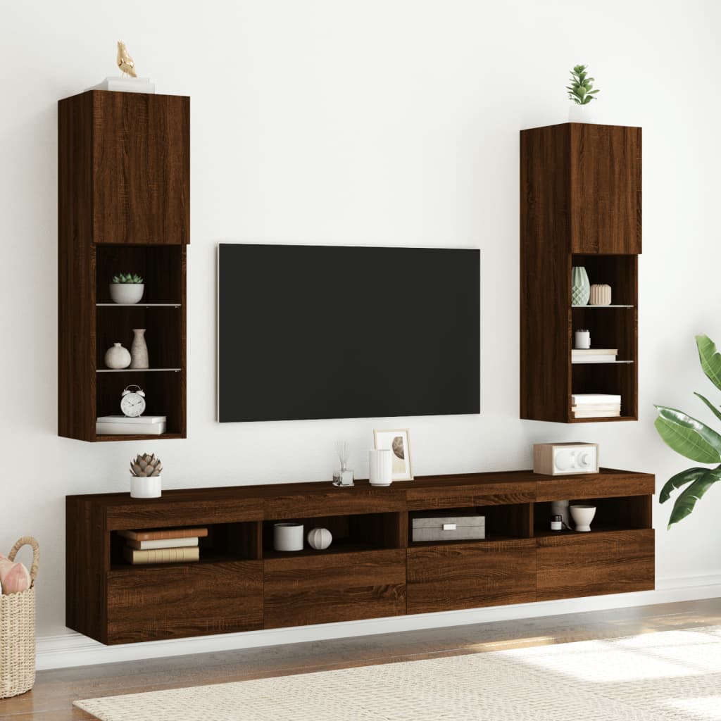 vidaXL Muebles de TV con luces LED 2 uds marrón roble 30,5x30x102 cm