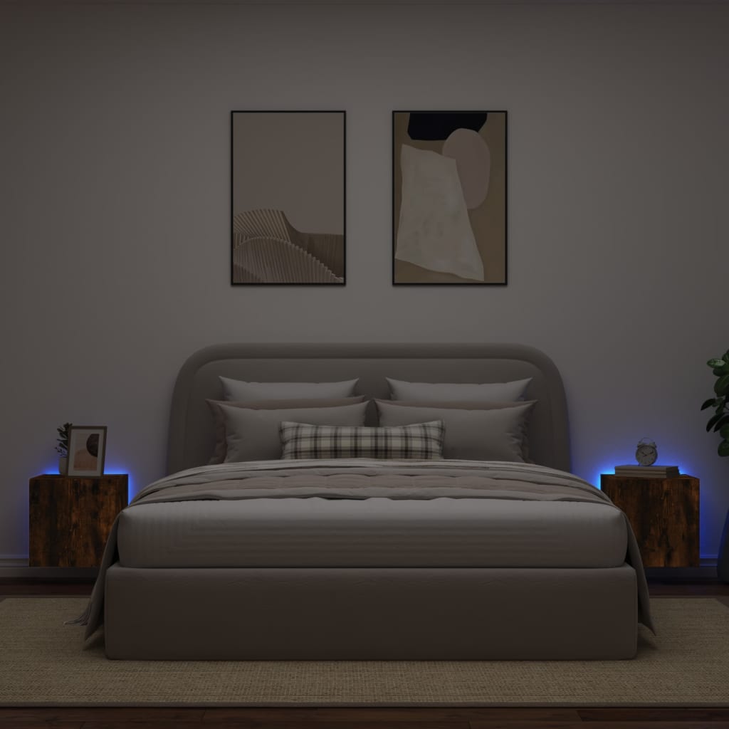 vidaXL Muebles TV de pared luces LED 2 uds roble ahumado 40,5x35x40 cm