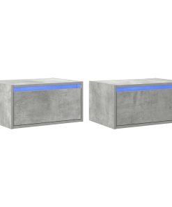 vidaXL Mesitas de noche de pared con luces LED 2 uds gris hormigón