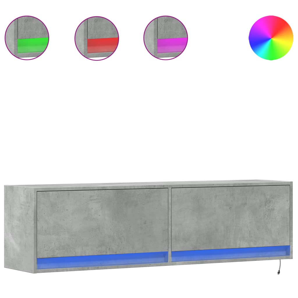 vidaXL Mueble de pared TV con luces LED gris hormigón 140x31x38 cm