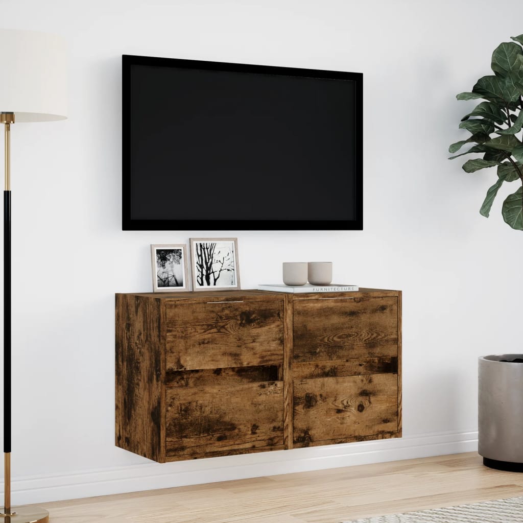vidaXL Muebles TV de pared luces LED 2 uds roble ahumado 41x31x45 cm