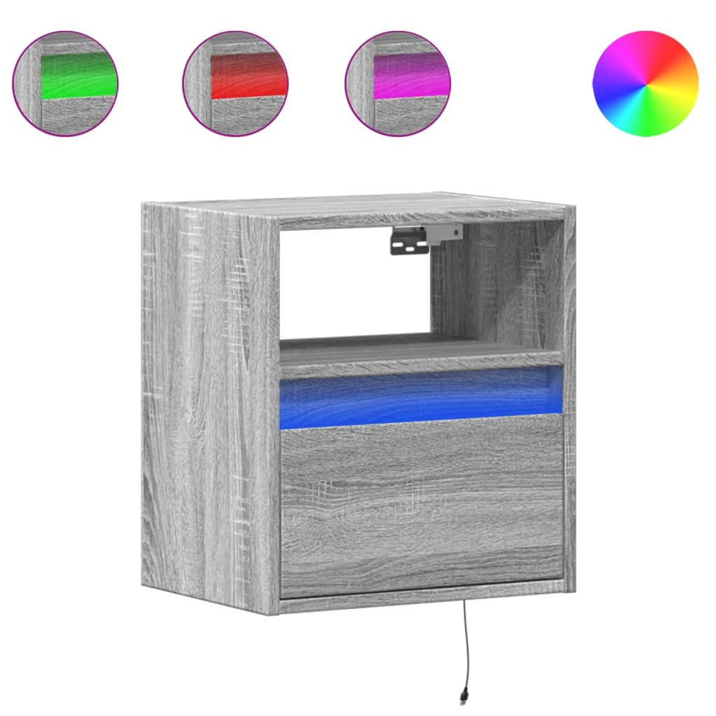 vidaXL Muebles TV de pared luces LED 2 uds gris Sonoma 41x31x45 cm