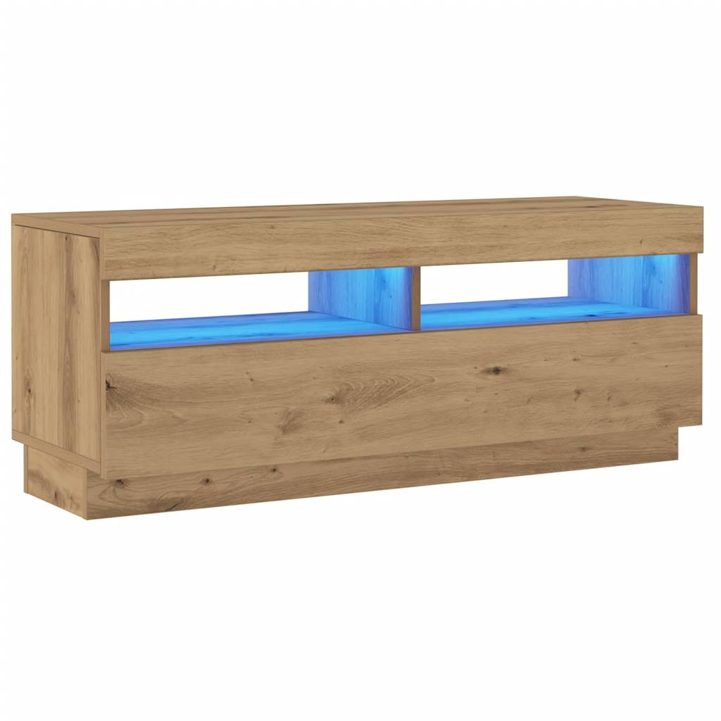vidaXL Mueble TV luces LED madera ingeniería roble artisan 100x35x40cm
