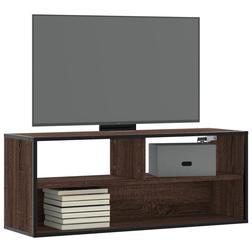 vidaXL Mueble TV madera ingeniería y metal marrón roble 100x31x39,5 cm