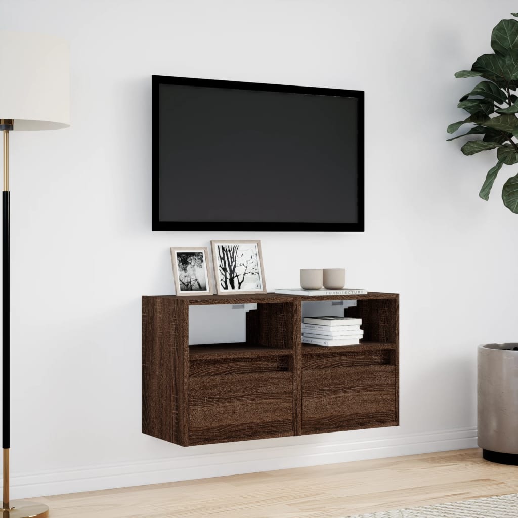 vidaXL Muebles TV de pared luces LED 2 uds marrón roble 41x31x45 cm