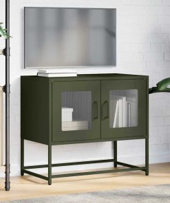 vidaXL Mueble de TV acero laminado en frío verde oliva 68x39x60,5 cm